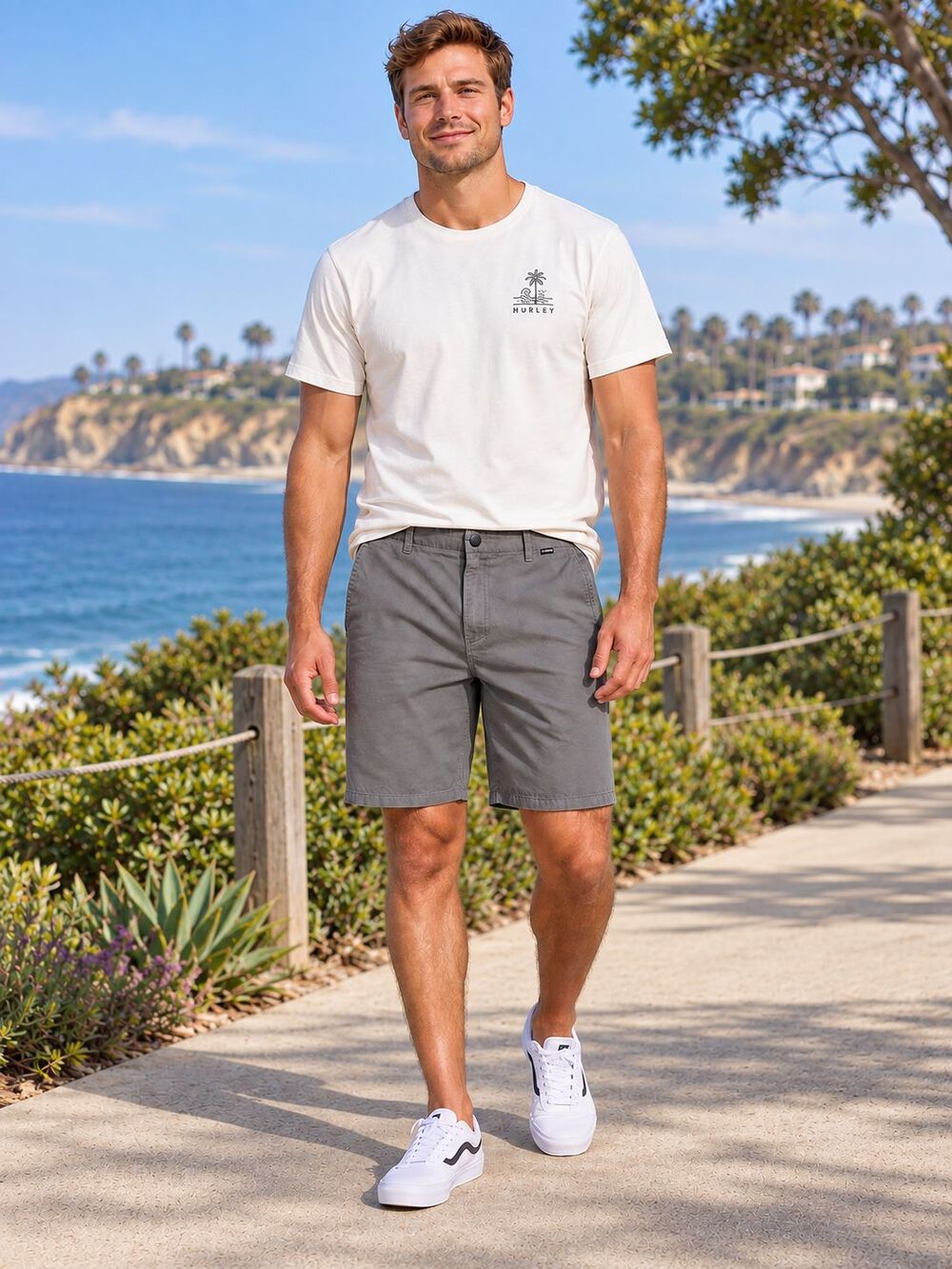 Hurley Men’s Gray Shorts Size 36 Flat Front Casual Golf Walking 8" Inseam